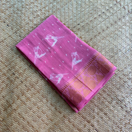 Pink, Hand Crafted Nui Shibori Sungudi Cotton Blouse Piece