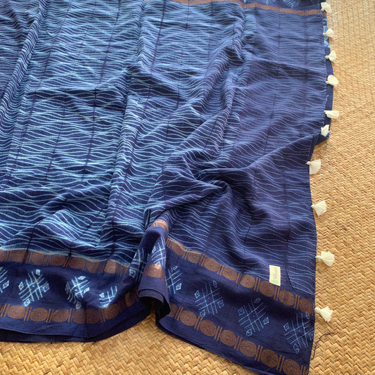 Midnight Blue, Hand Crafted Nui Shibori Sungudi Cotton Saree