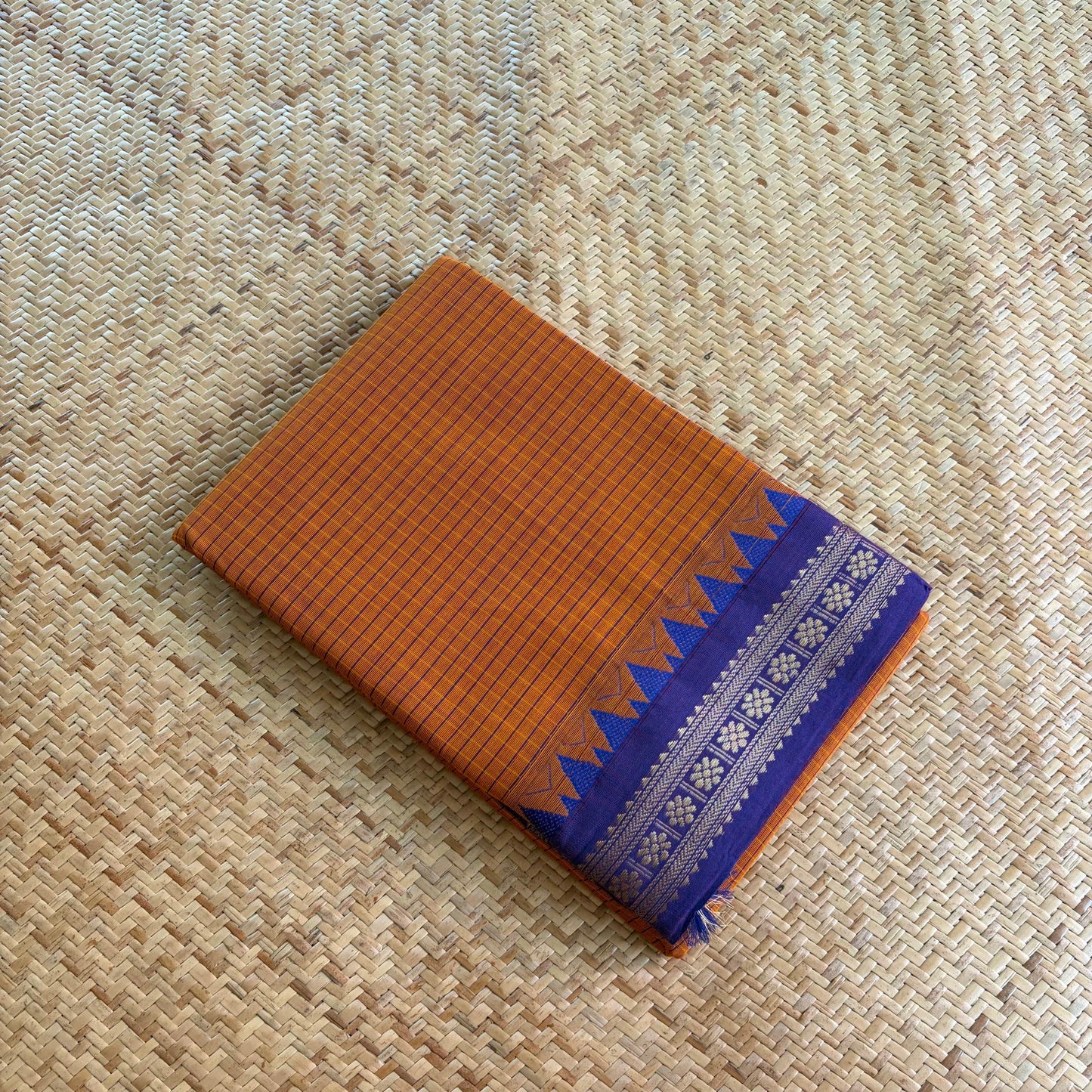 Chettinad Cotton Saree, Rust Orange.