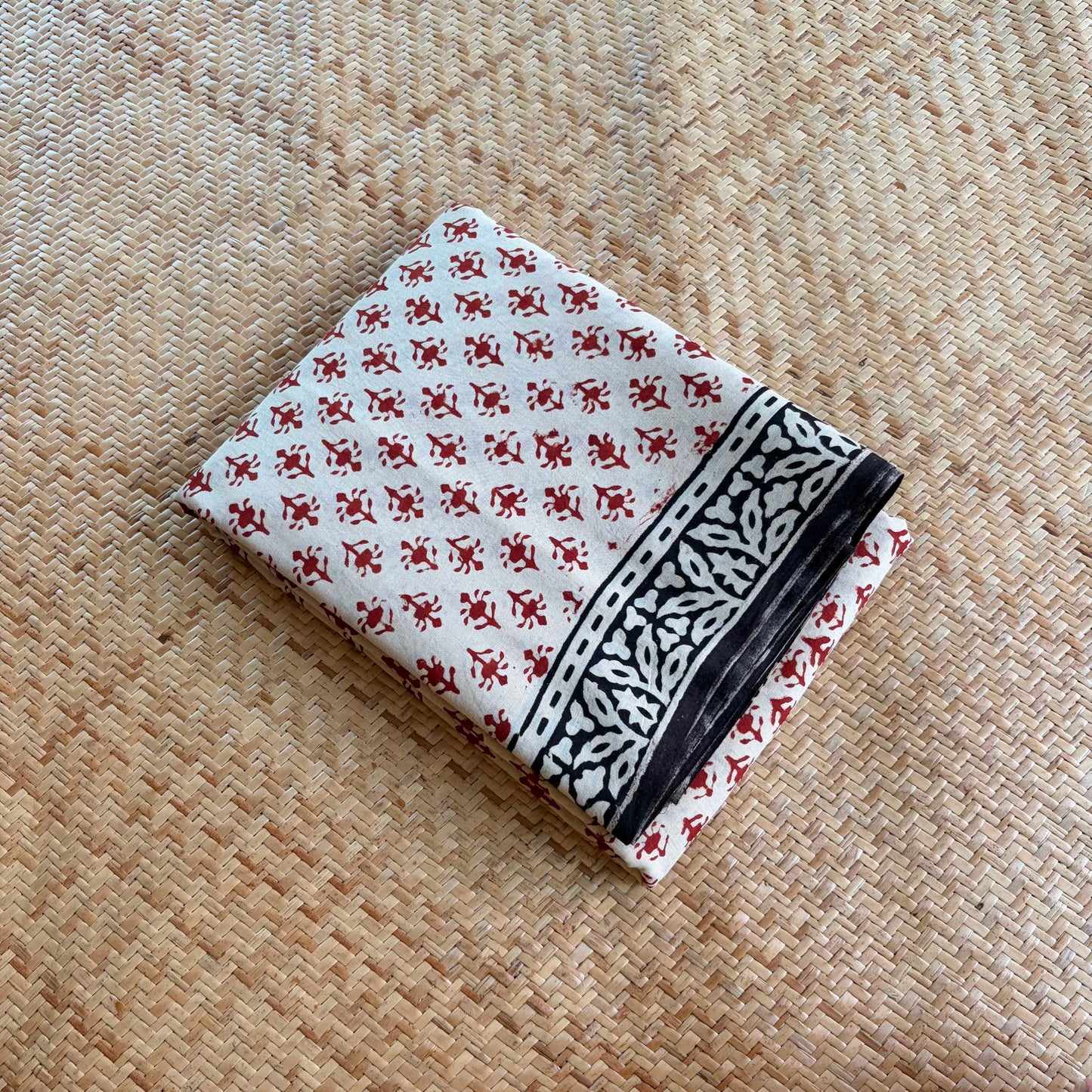 Mul Mul Cotton saree, Hand Block Printed, Beige