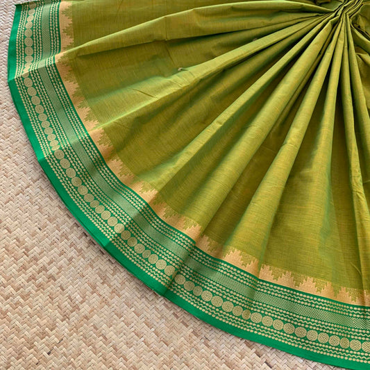 Chettinad Cotton Saree, Green Saree with Thread Border