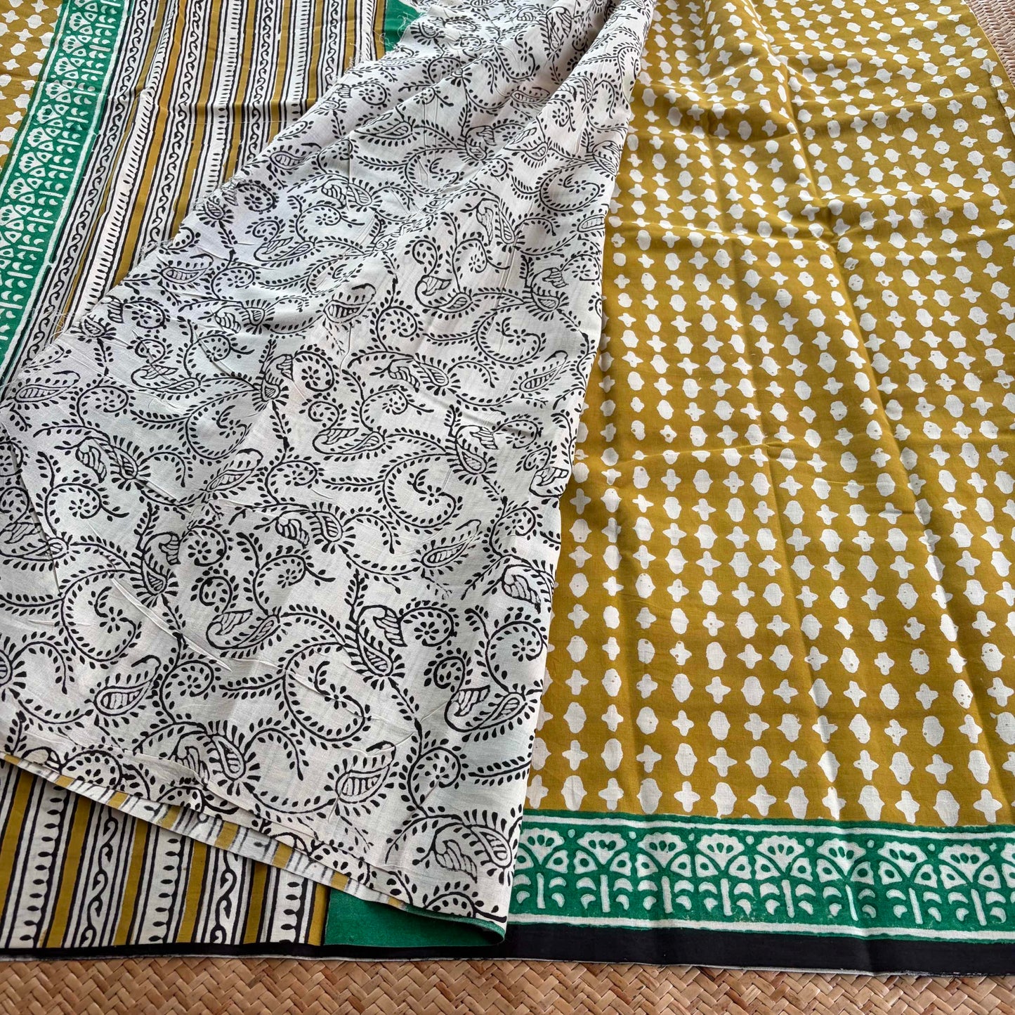 Mul Mul Cotton saree, Hand Block Printed, Mustard