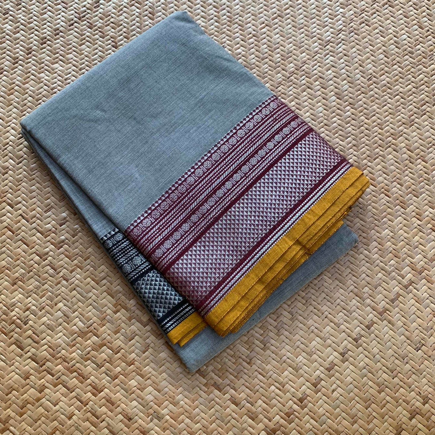 Grey Saree Black Ganga Jamuna Border, Chettinad cotton saree