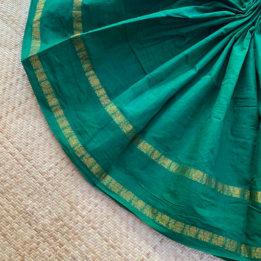Green Saree , Zari Annam Rettai Pettu Border , Clamp dyed (Kattu sayam).