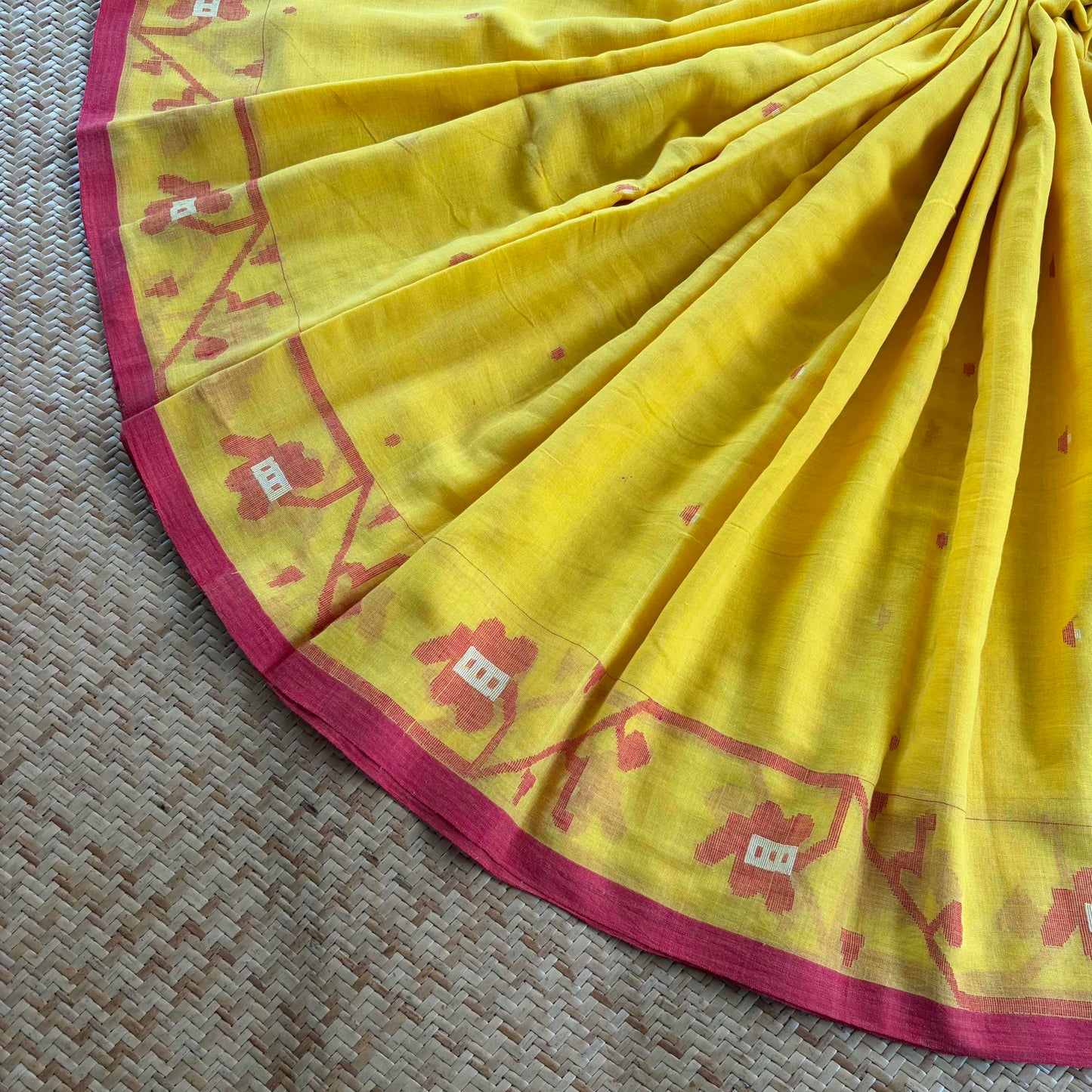 Yellow, Handwoven Jamdani Soft cotton Saree