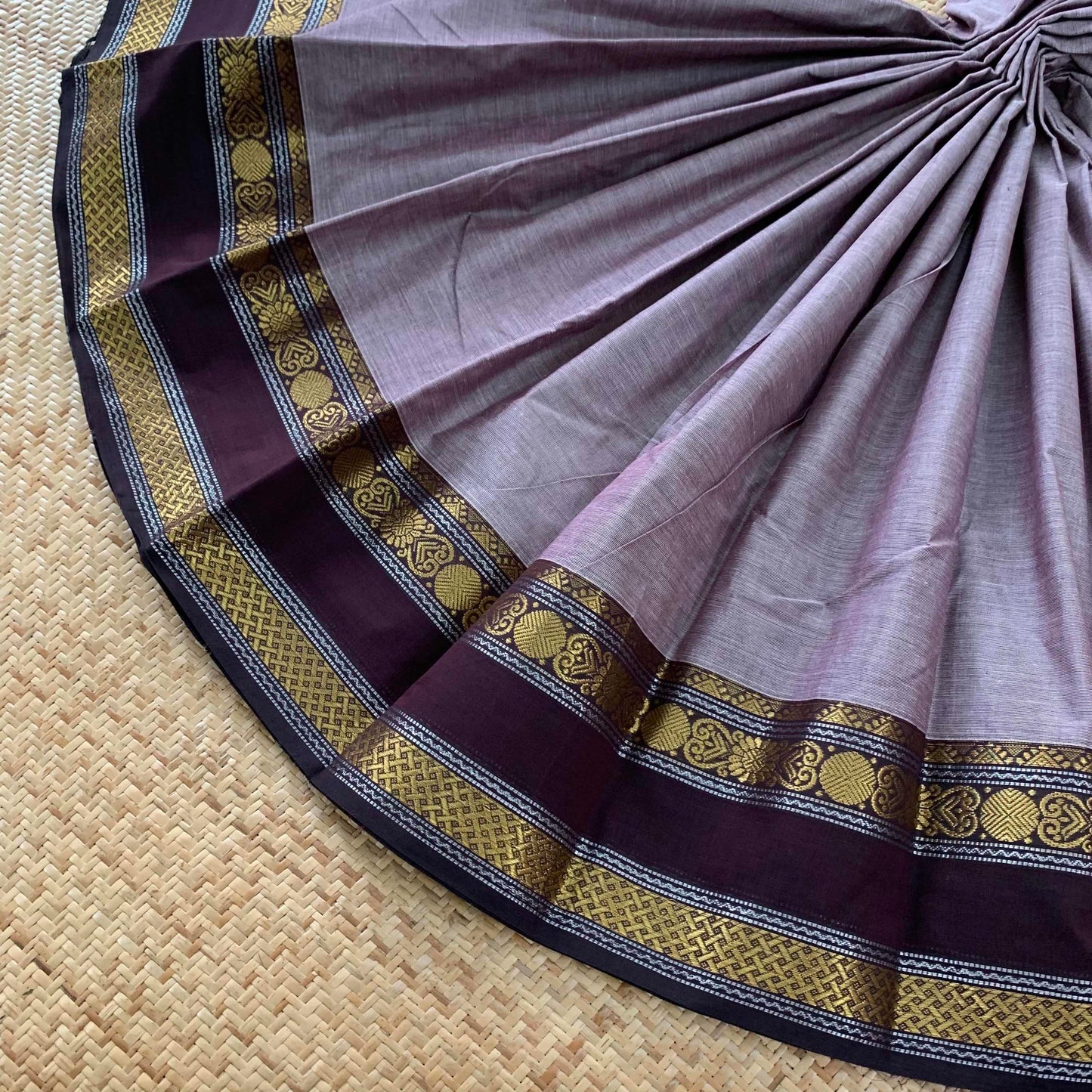 Chettinad Cotton Saree, Grey Saree With Zari Border