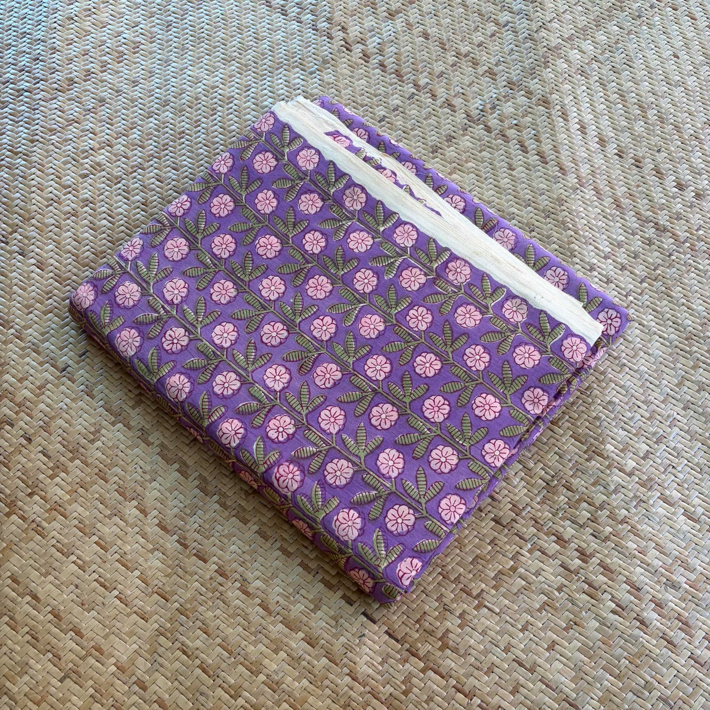 Hand Block Printed Sanganeri Cotton Running Fabric, Purple