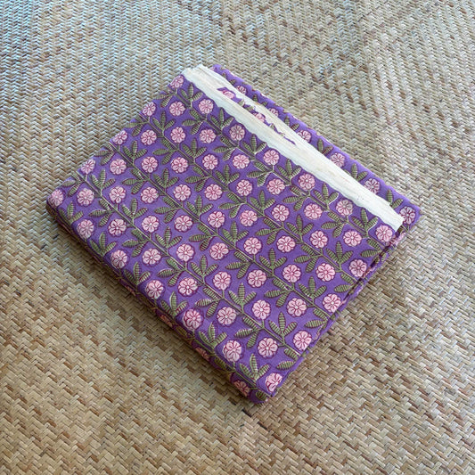 Hand Block Printed Sanganeri Cotton Running Fabric, Purple