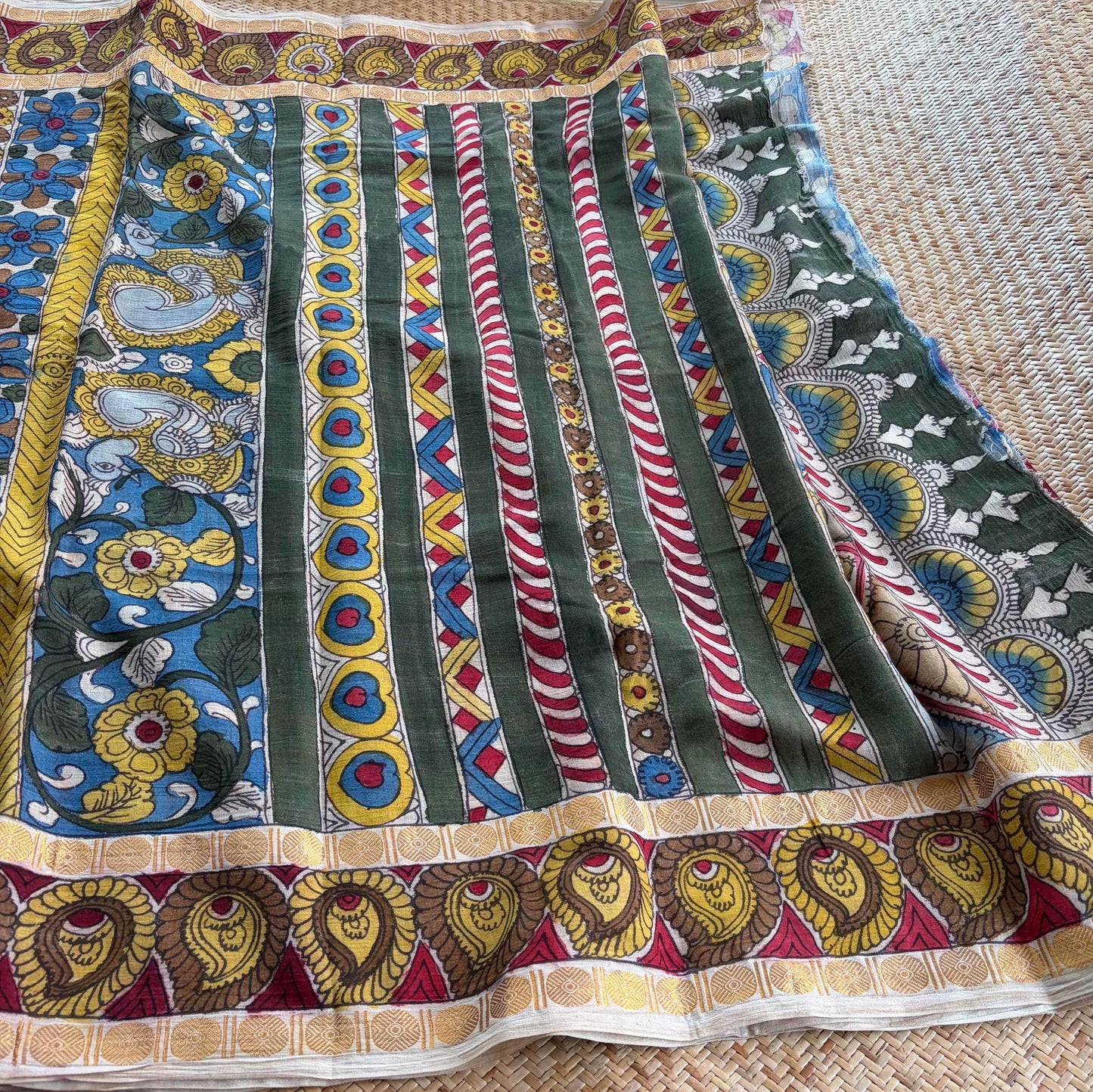 Pink Kalamkari Hand Painted on Cotton Sungudi Saree With Blouse