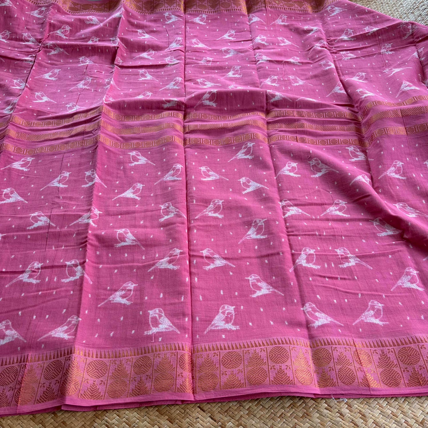 Pink , Hand Crafted Nui Shibori Sungudi Cotton Saree