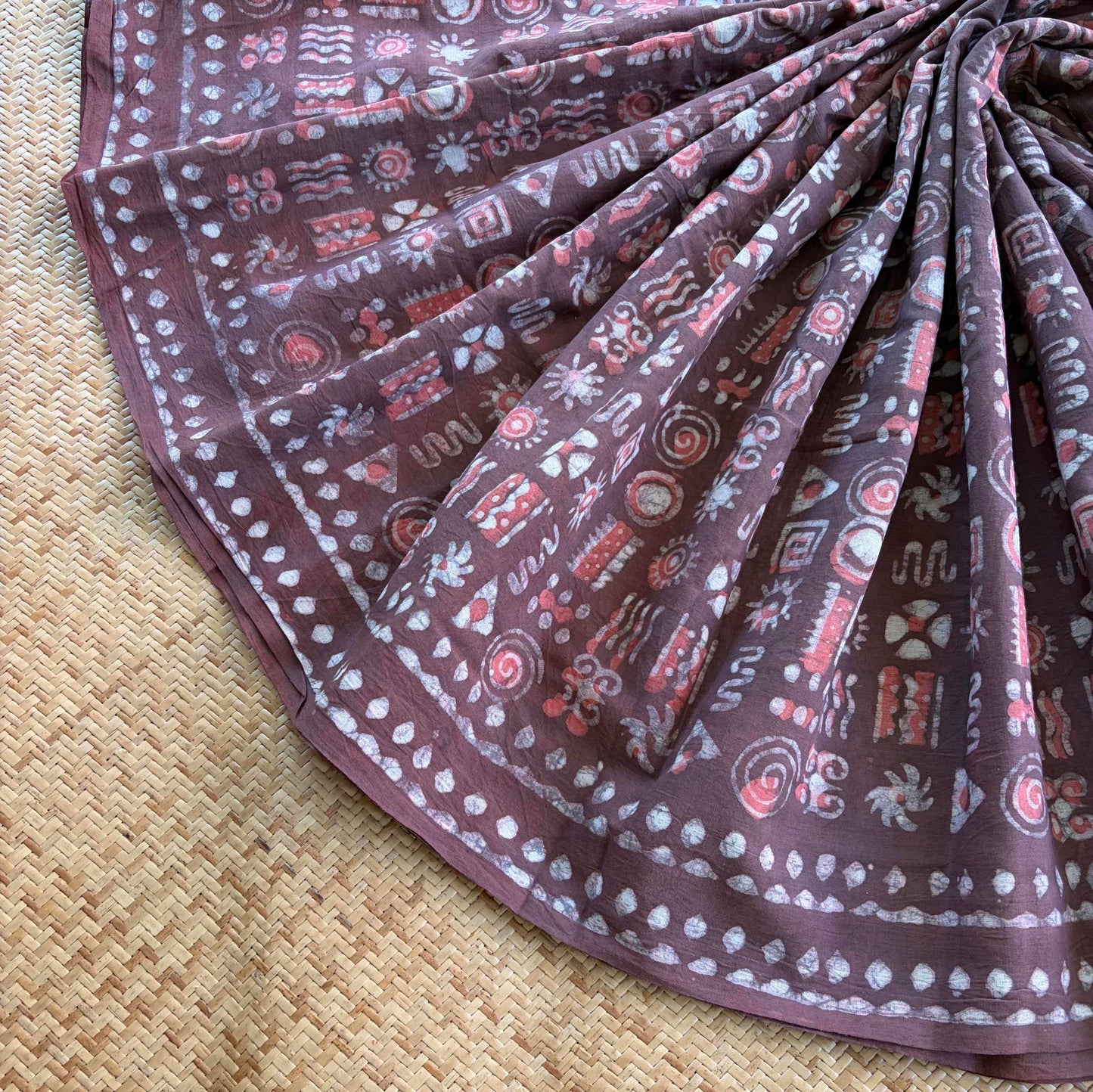 Mul Mul Cotton saree, Hand Block Printed, Dark Mauve