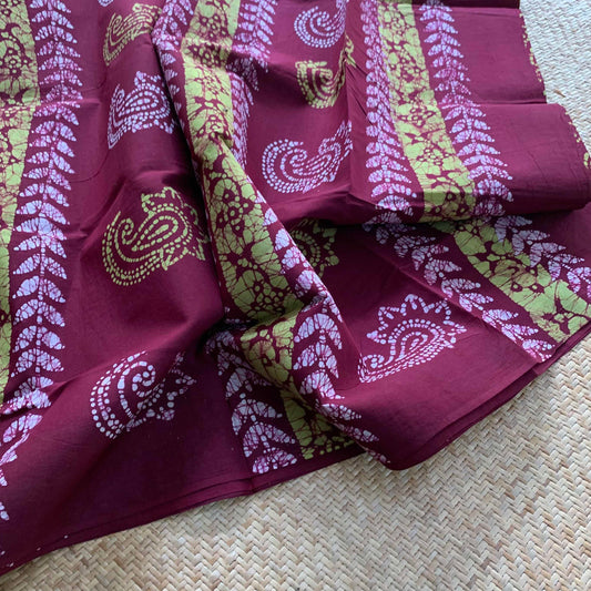 Brown Wax Print Sungudi Saree