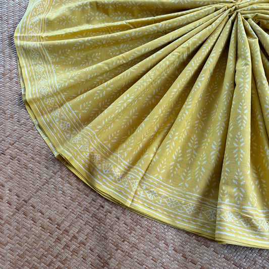 Mul Mul Cotton saree, Hand Block Printed, Yellow