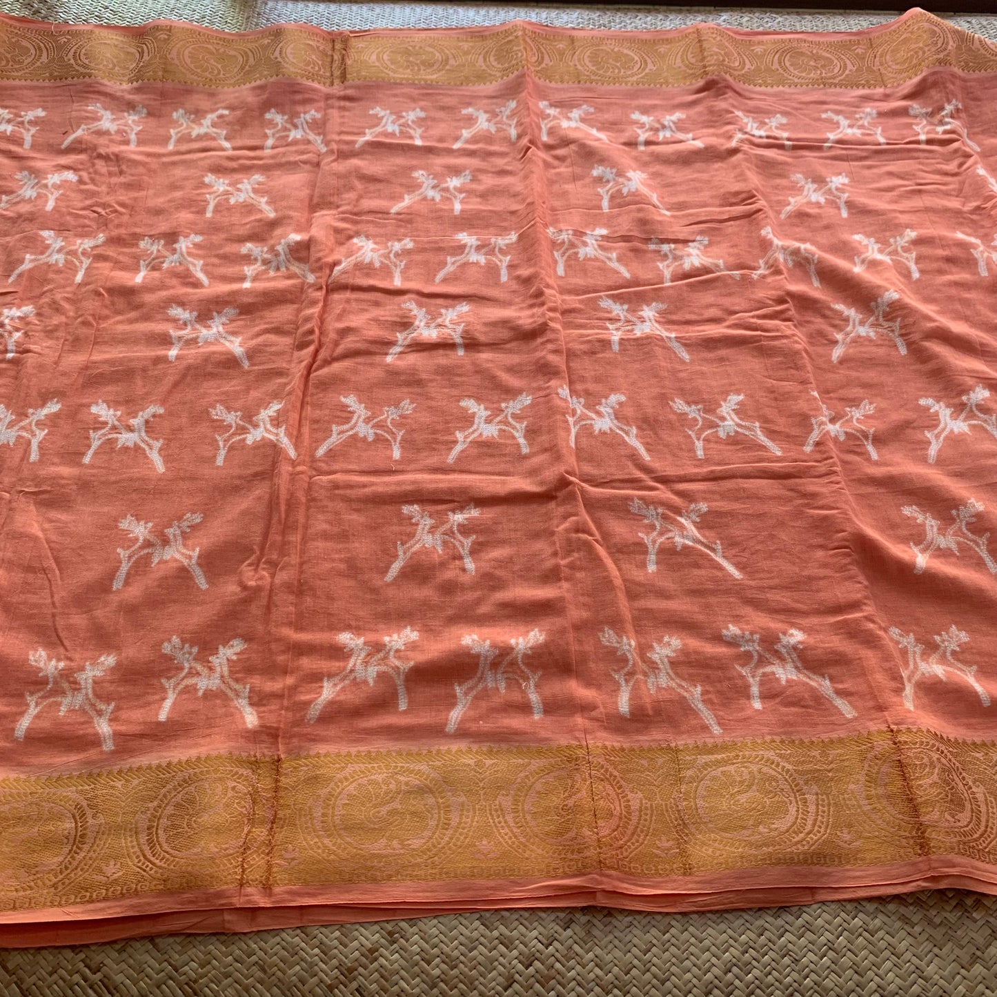 Pastel Orange, Hand Crafted Shibori Sungudi Cotton Saree