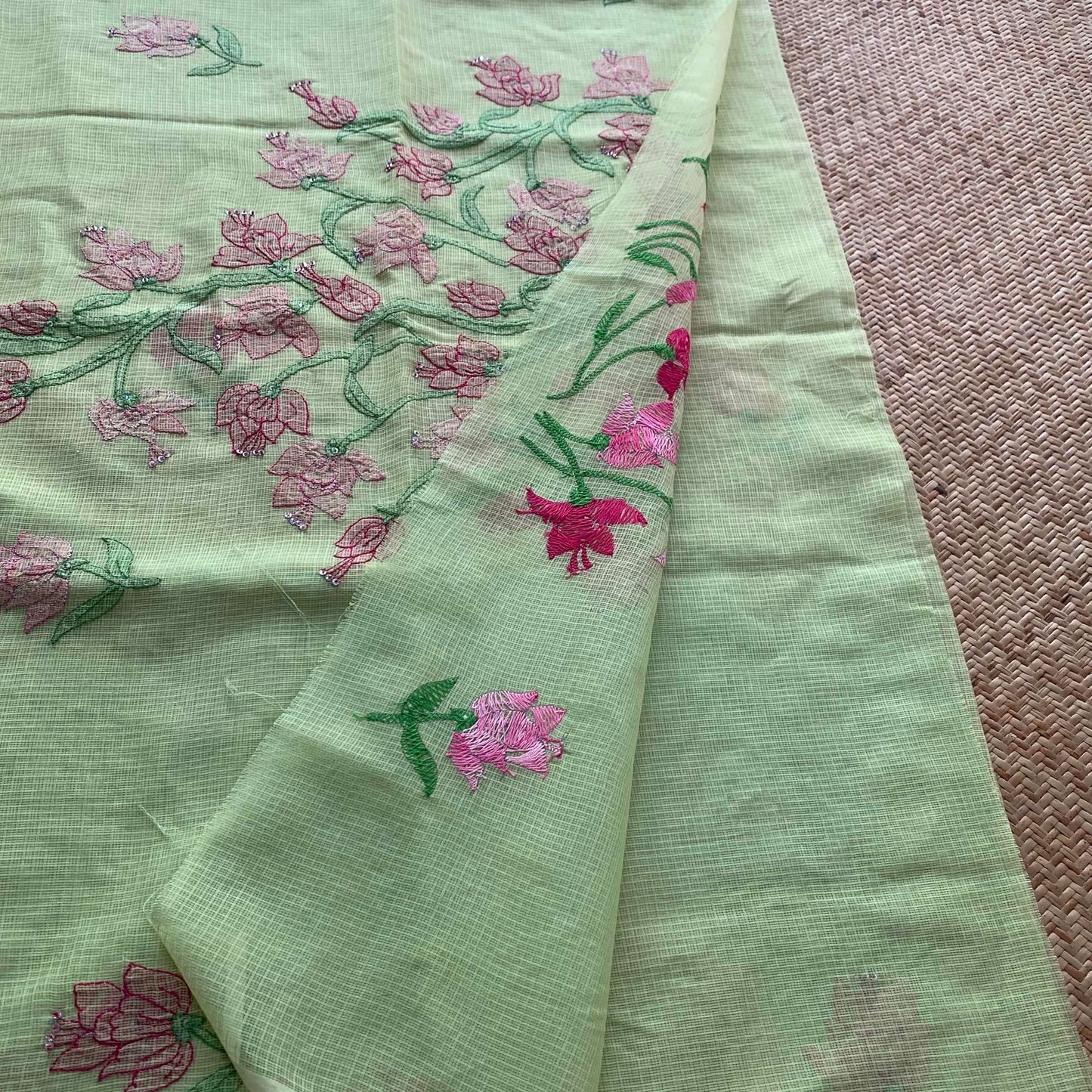 Pistachio Green with Multi Colour thread Shadow embroidery