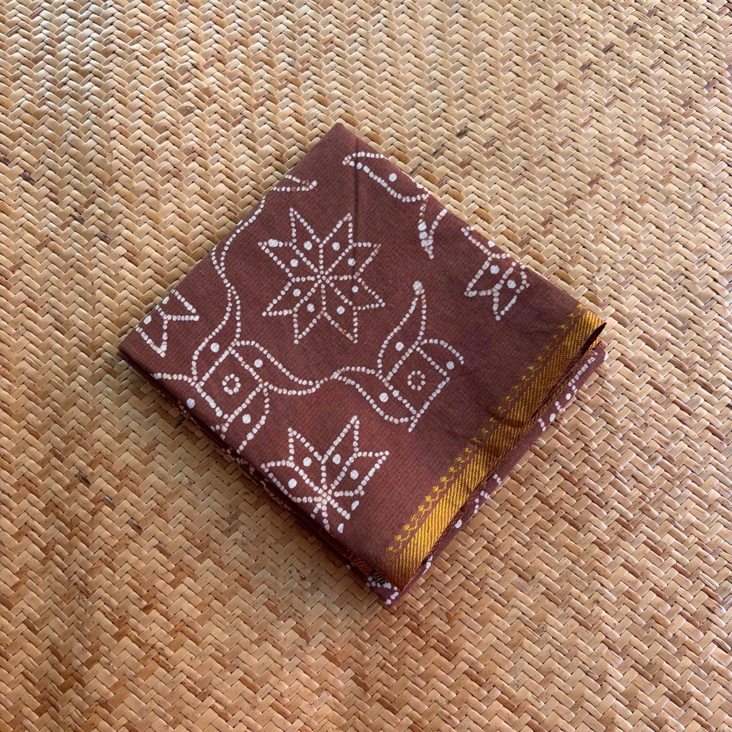 Chocolate Brown Wax Printed Brown Kolam, Cotton Blouse piece