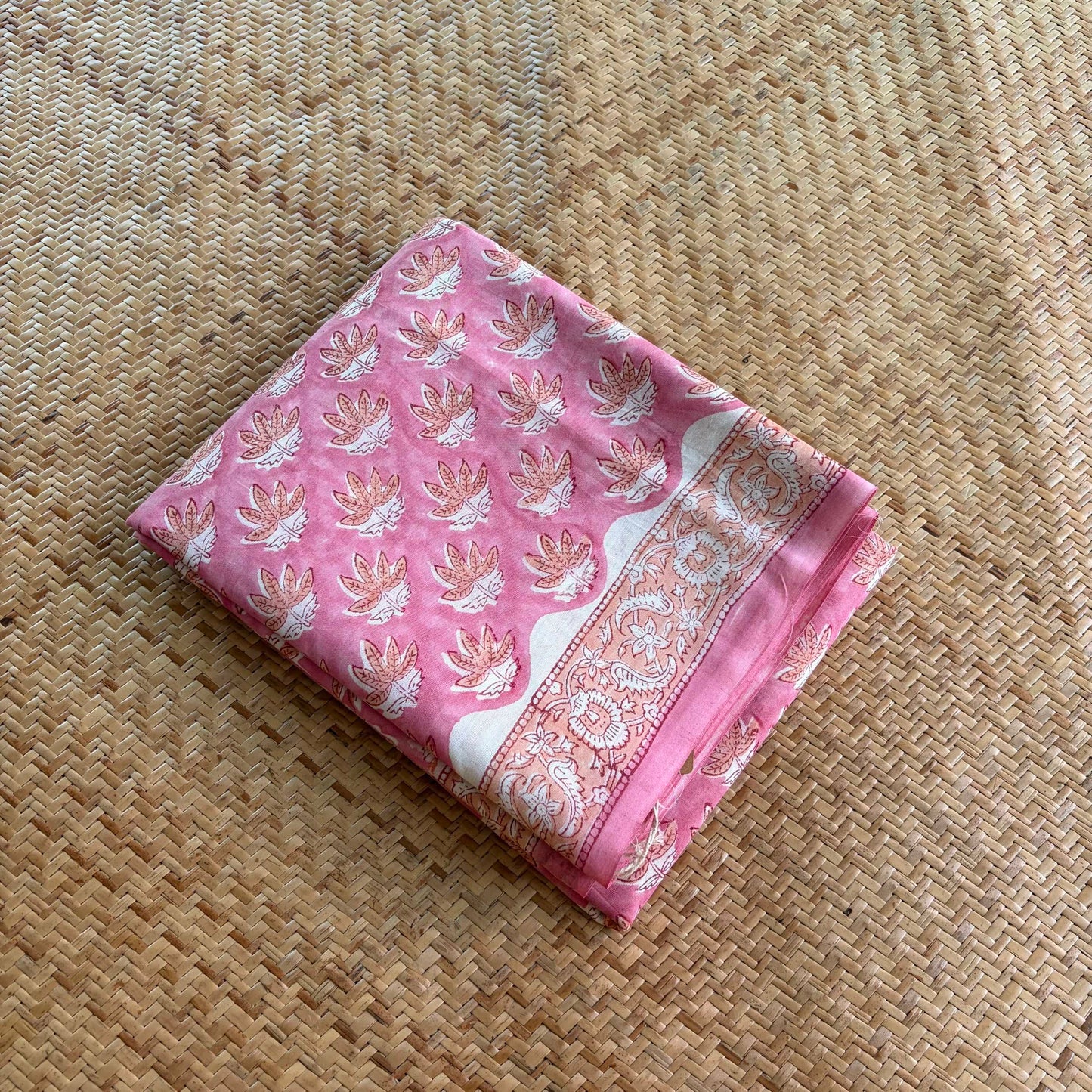 Mul Mul Cotton saree, Hand Block Printed, Pink