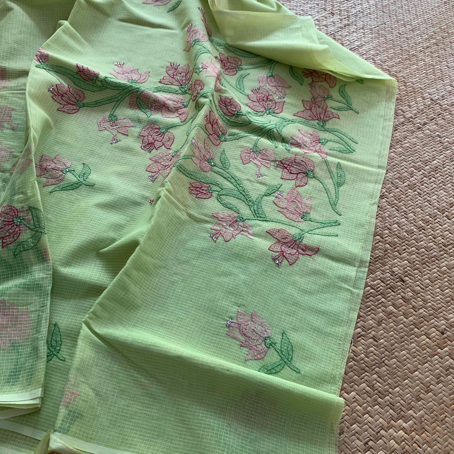 Pistachio Green with Multi Colour thread Shadow embroidery