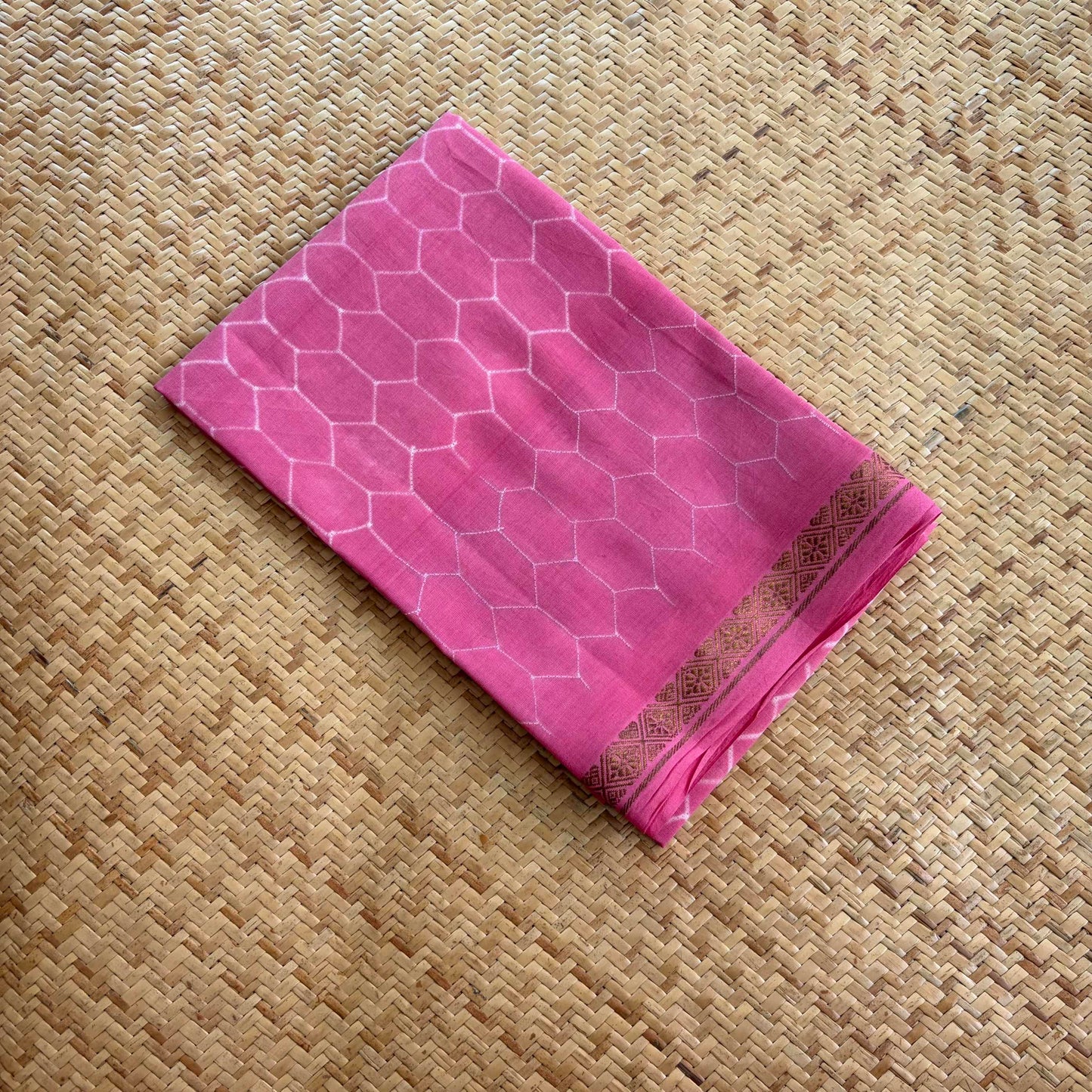 Pink, Hand Crafted Nui Shibori Sungudi Cotton Blouse Piece