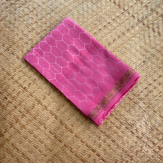 Pink, Hand Crafted Nui Shibori Sungudi Cotton Blouse Piece