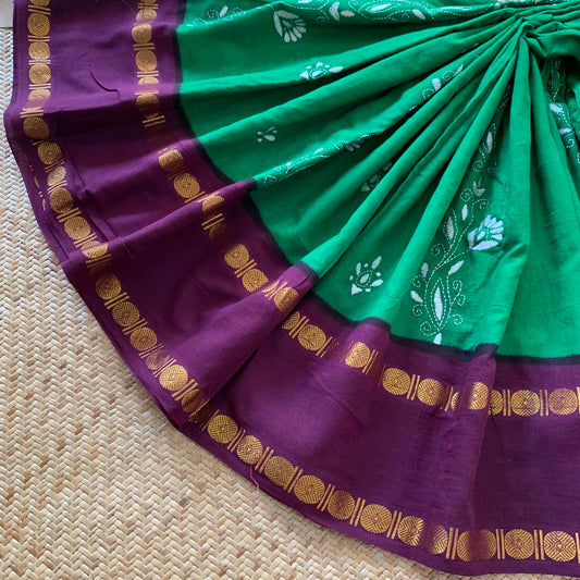 Sungudi Saree with multi colour thread Kantha embroidery