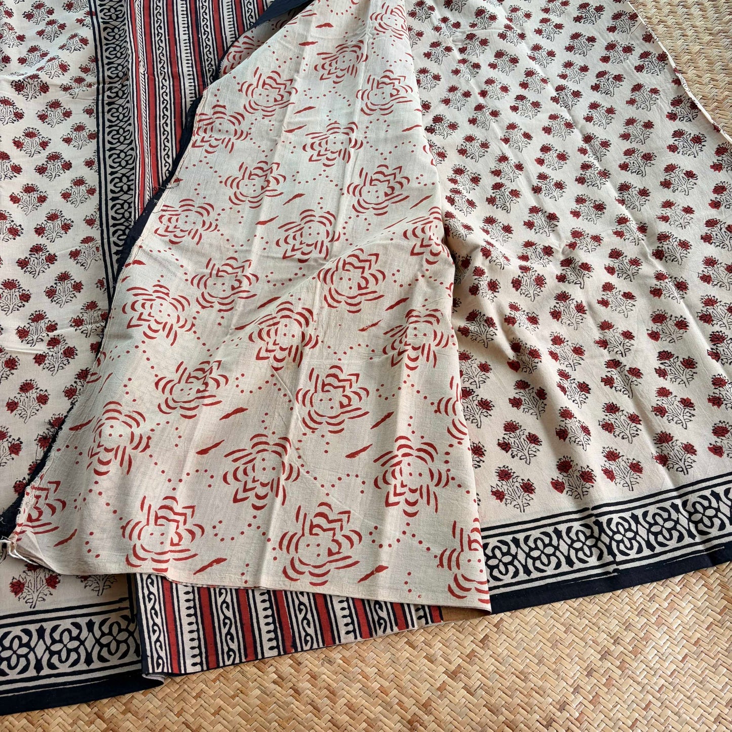 Mul Mul Cotton saree, Hand Block Printed, Beige