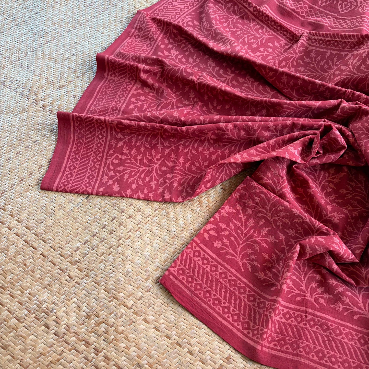 Mul Mul Cotton saree, Hand Block Printed, Maroon