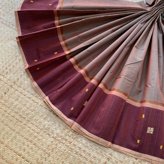 Brown, Hand Woven Cotton Saree