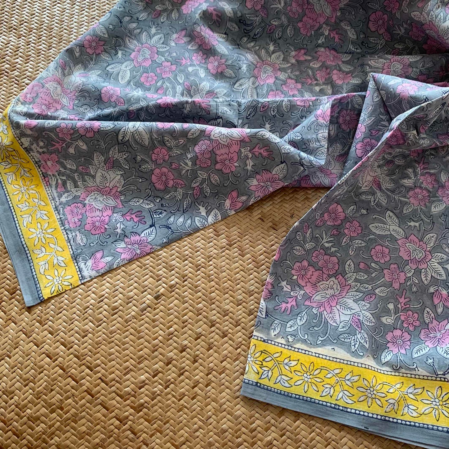 Mul Mul Cotton saree, Hand Block Printed, Grey