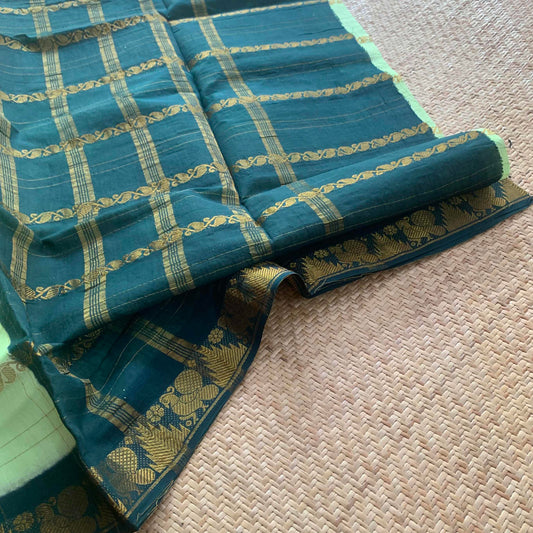 Pista Green saree with Green Border, Zari Velthari Madurai Sungadi Saree