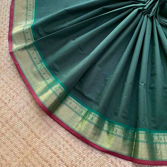 Green Saree with Ganga Jamuna Border, Chettinad cotton saree