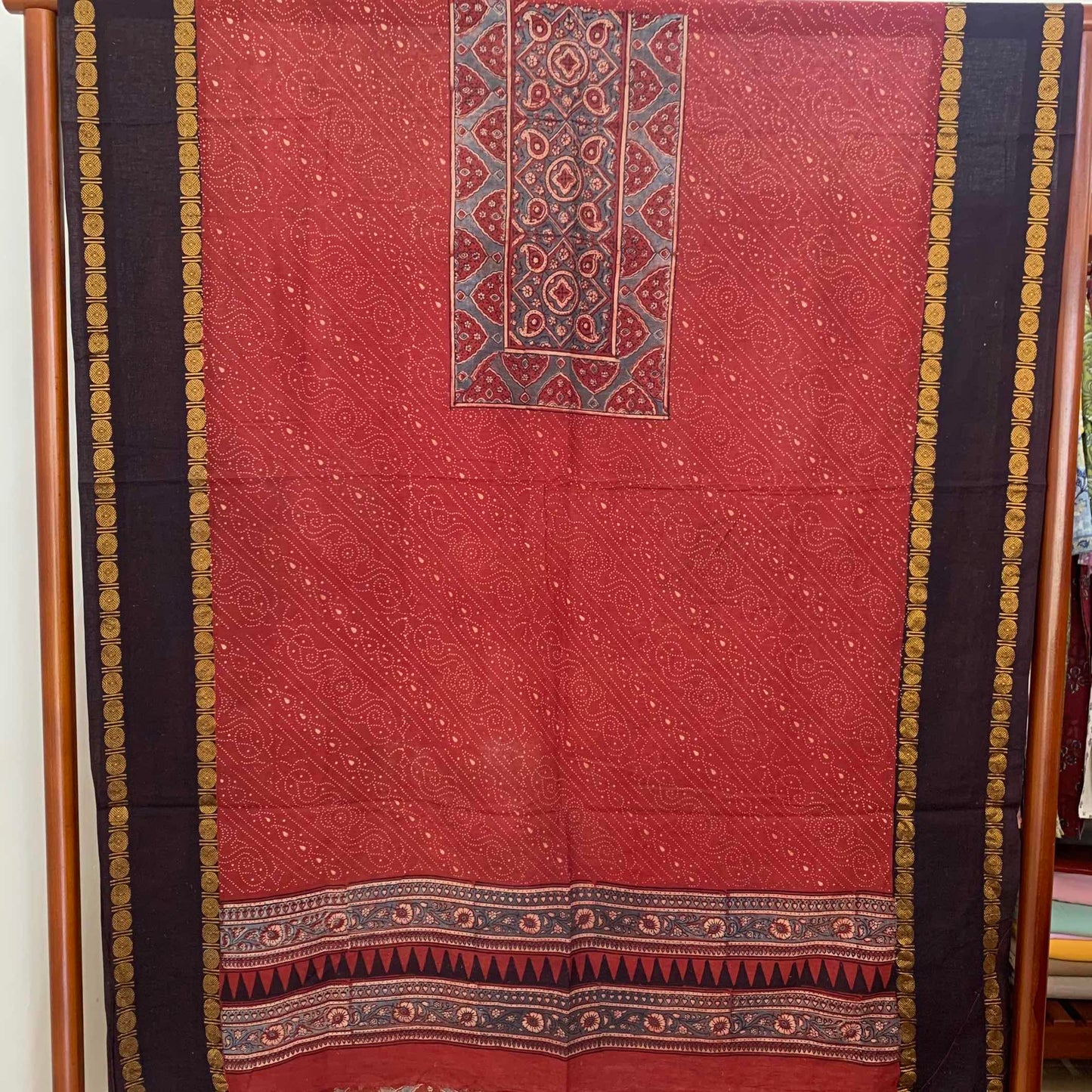 Ajrak Sungudi 2 Piece Salwar Suit Material, Red