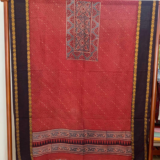 Ajrak Sungudi 2 Piece Salwar Suit Material, Red