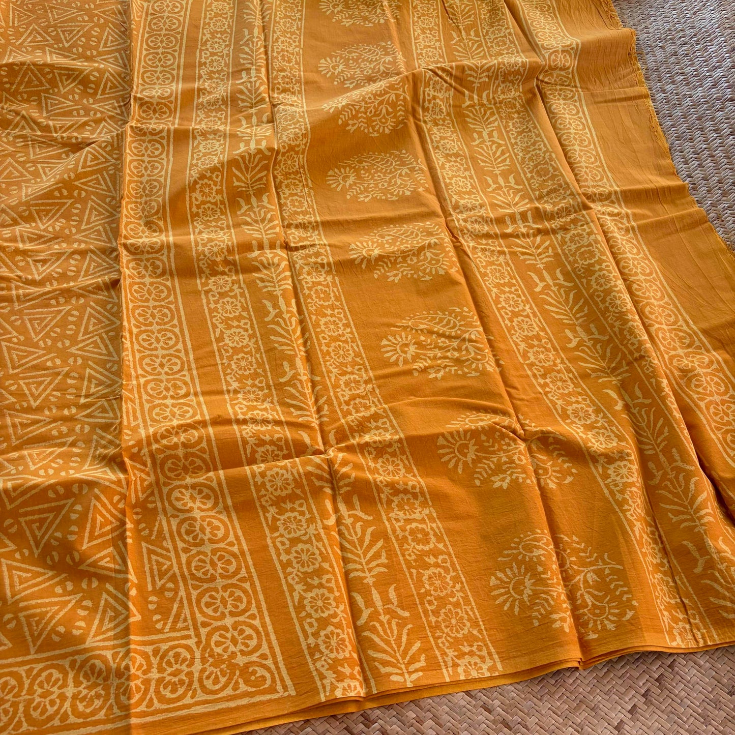 Mul Mul Cotton saree, Hand Block Printed, Yellow