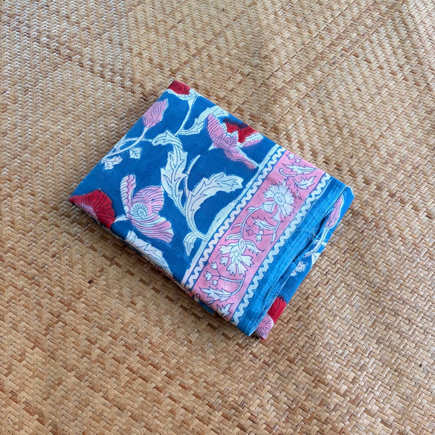 Mul Mul Cotton saree, Hand Block Printed, Blue