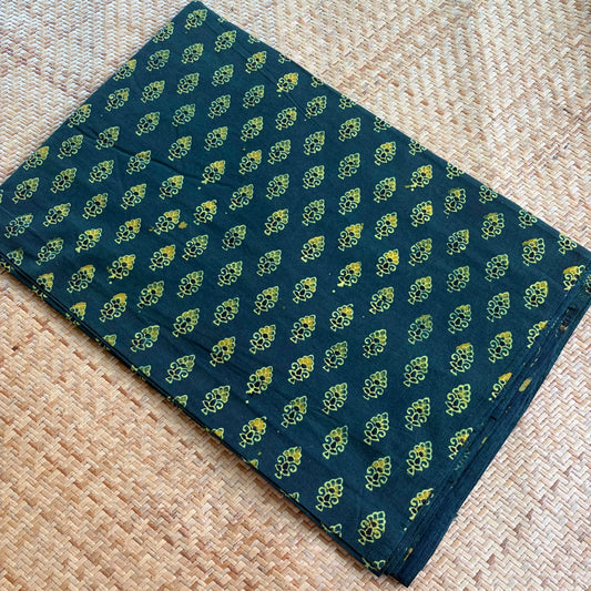 Ajrak Cotton Running Fabric, Green