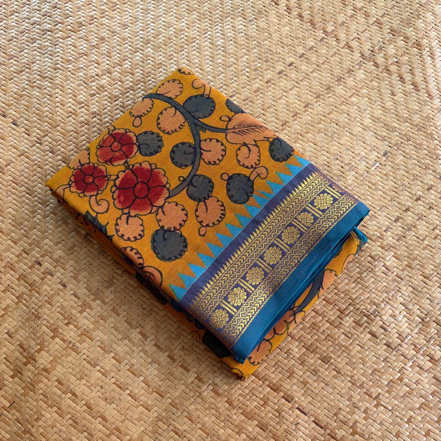 Peach, Kalamkari Hand Painted on Chettinad Cotton saree