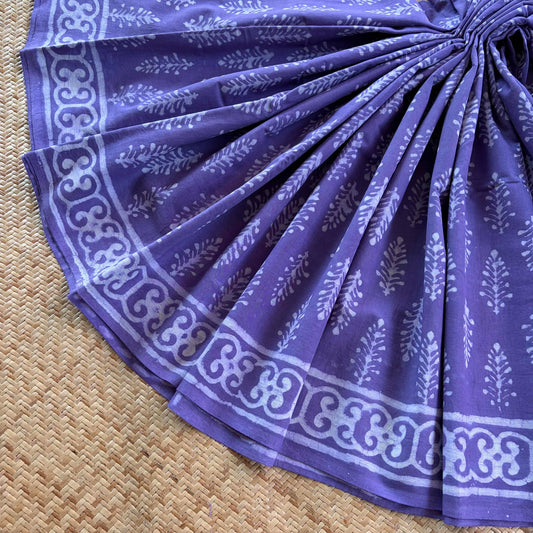 Mul Mul Cotton saree, Hand Block Printed, Purple