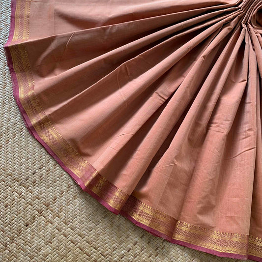 Magalagiri Handwoven Cotton Saree, Light Brown
