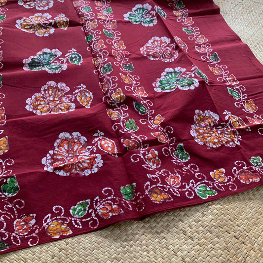 Maroon Wax Acrylic Print Sungudi Saree