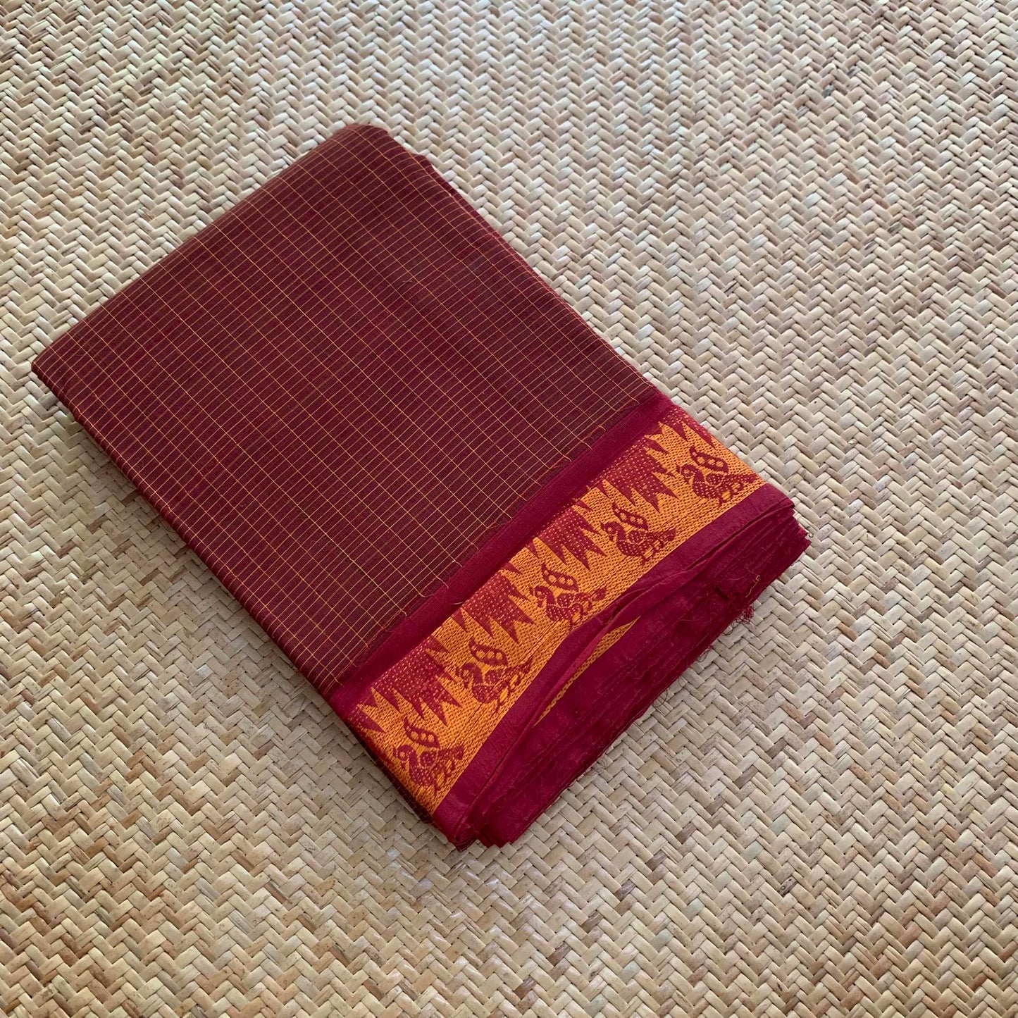 Maroon, Hand Woven Cotton Saree