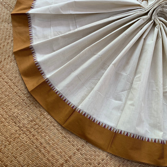 Chettinad Cotton Saree, Cream Saree With Brown Border