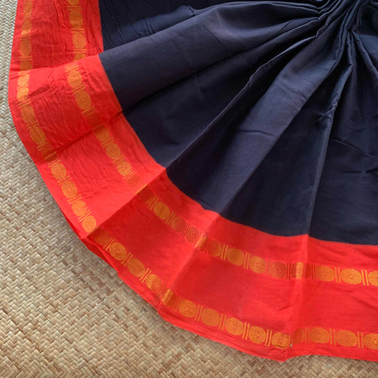 Black Saree With Red Border Rudrasham, Clamp dyed (Kattu sayam).