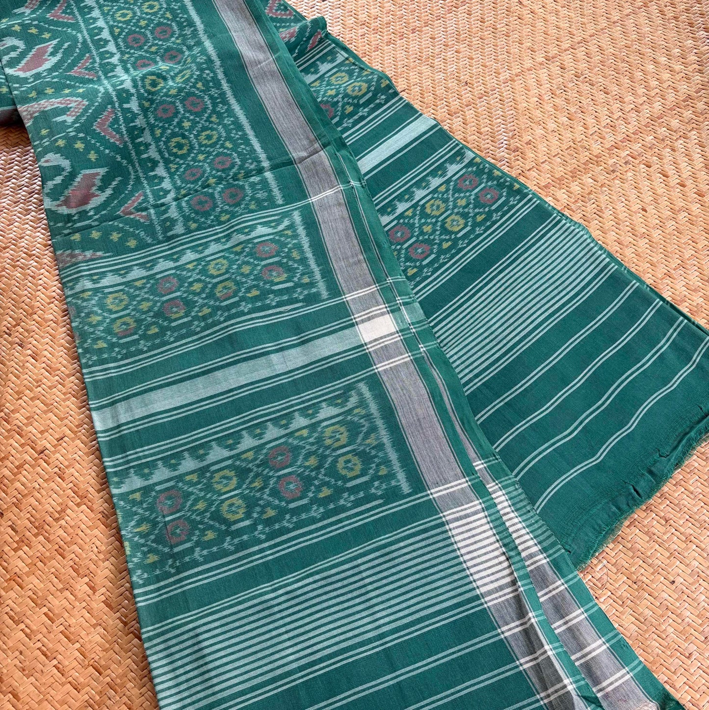 Green, Genuine Patola Cotton Handloom Dupatta
