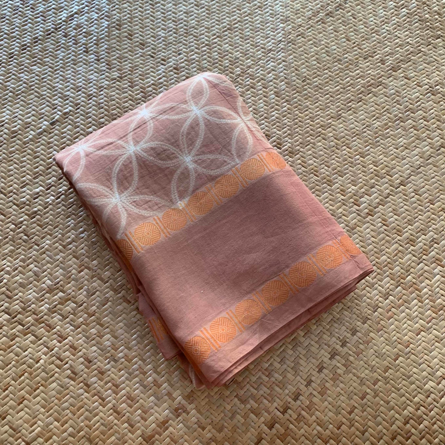 Four Petals- Warm Nude, Hand Crafted Shibori Sungudi Cotton Saree