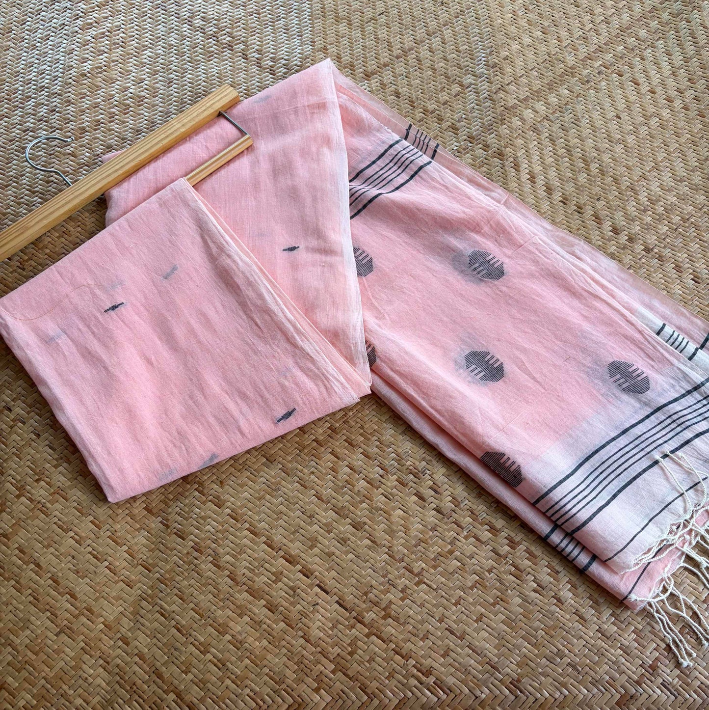 Light Pink, Jamdani Cotton Handloom Dupatta