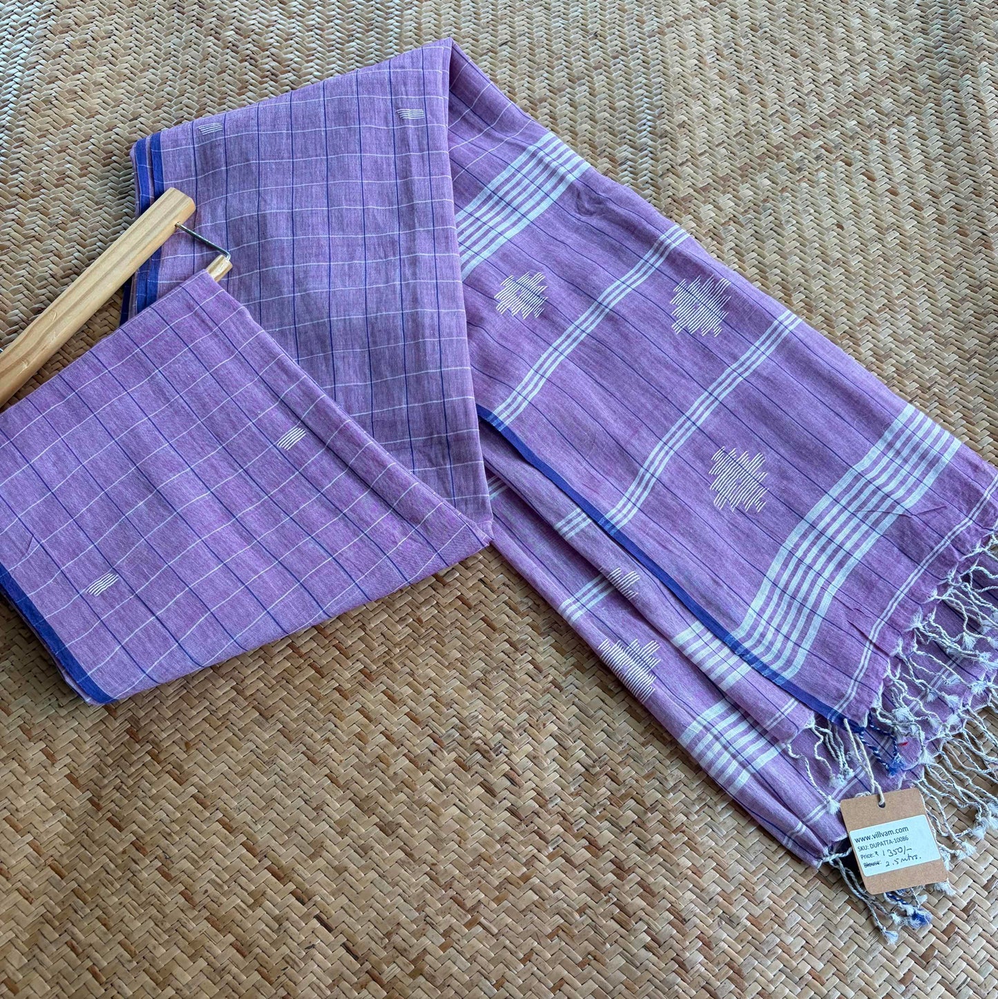 Lilac, Jamdani Cotton Handloom Dupatta