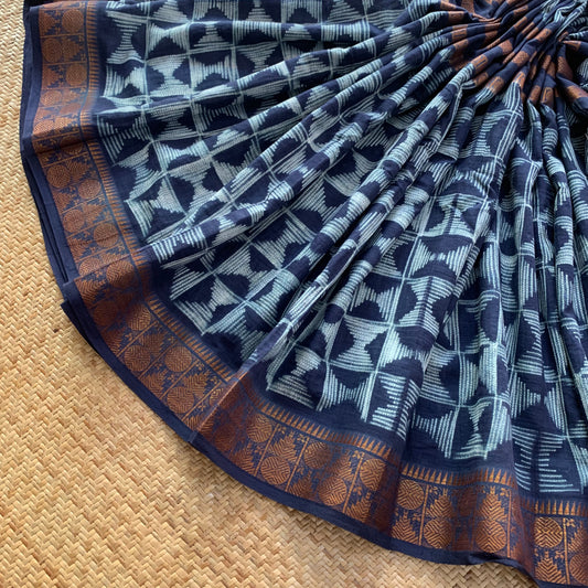 Navy, Hand Crafted Shibori Sungudi Cotton Saree