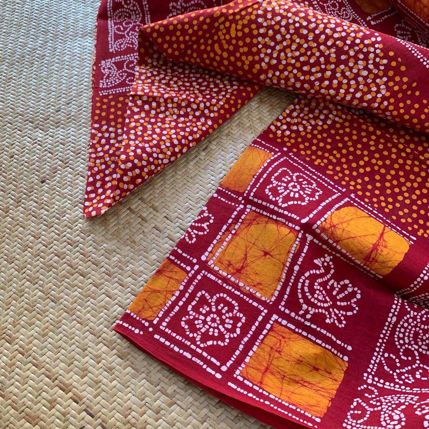 Red Wax Print Sungudi Saree