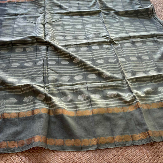 Tea Leaves - Smoke Green, Hand Crafted Shibori Sungudi Cotton Saree